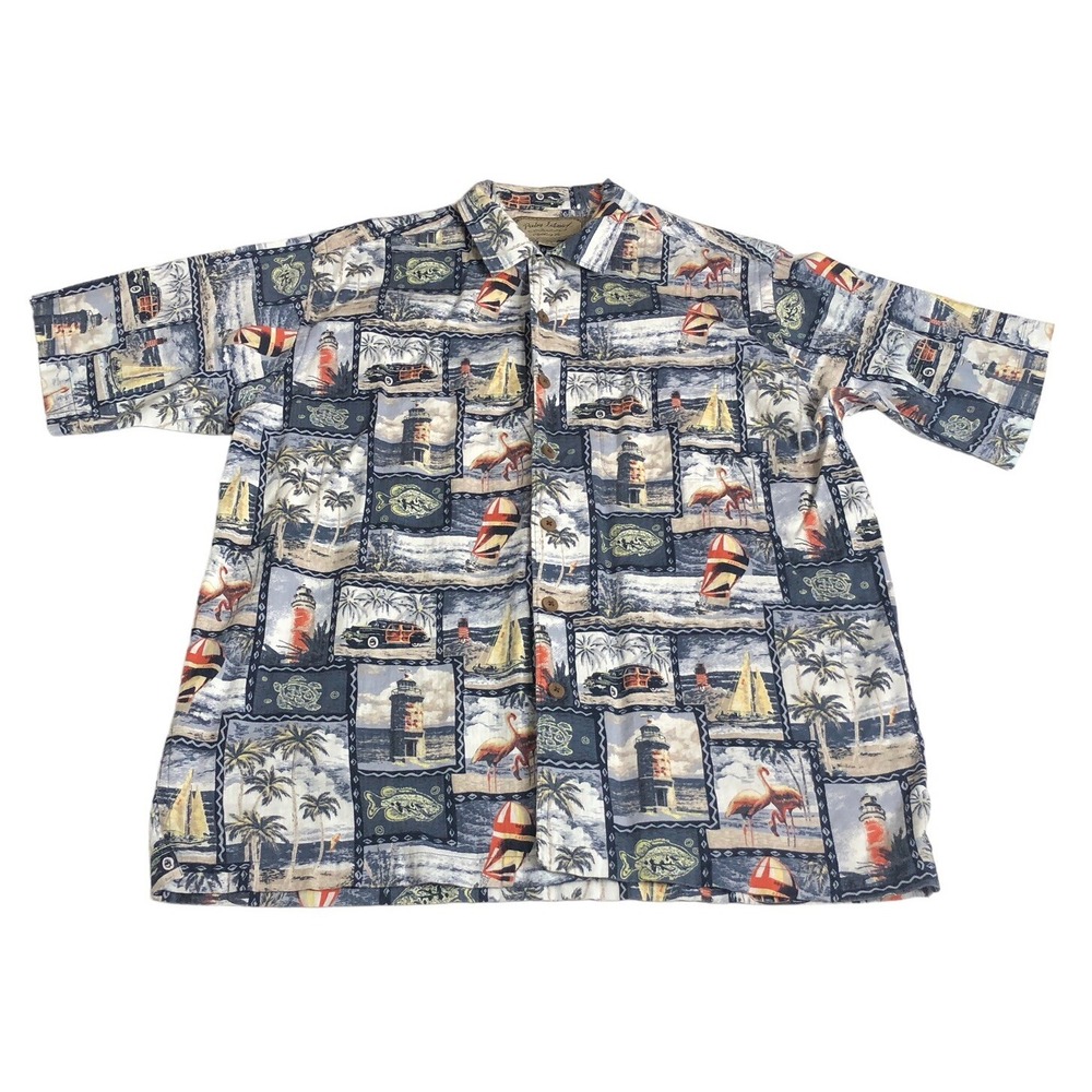Palm Island Hawaiian Shirt Mens Medium Retro Cars All Over Print‎ Camp Button Up